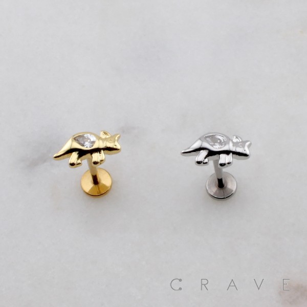 TEARDROP CZ TRICERATOPS DINOSAUR THREADLESS (PUSH IN) 316L SURGICAL STEEL LABRET SET TEARDROP CZ TRICERATOPS DINOSAUR THREADLESS (PUSH IN) 316L SURGICAL STEEL LABRET SET